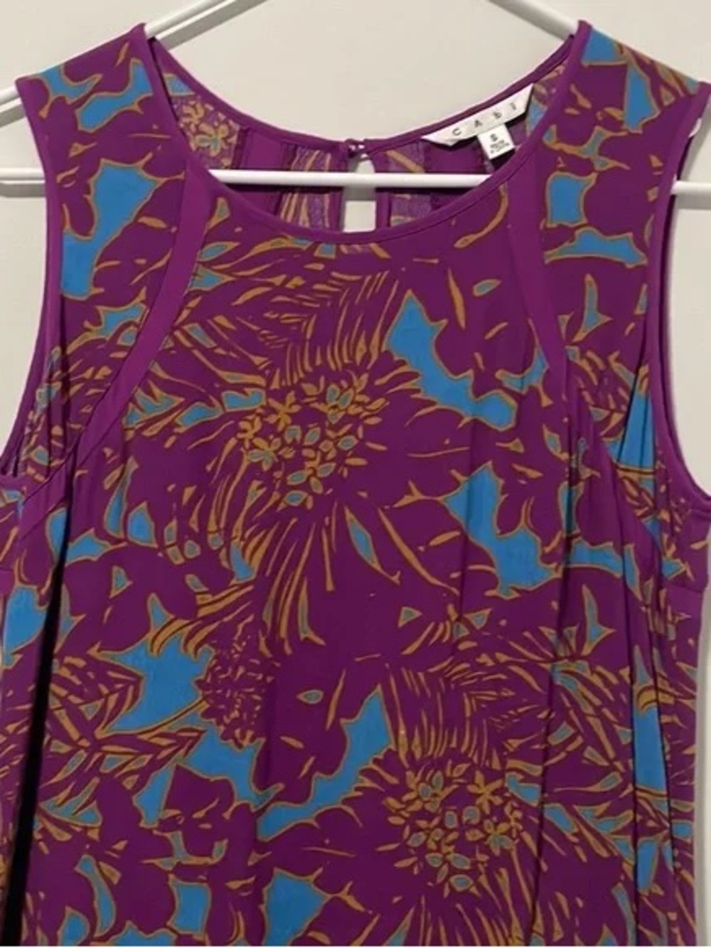 CAbi Palm Grass Tropical Purple Floral Tank with Teal and Gold Accents